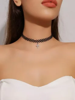 Gothic Black Lace Choker Necklace Spider Cross Butterfly Pendant Punk Dark Style Neck Jewelry
