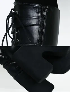 Gothic Black Lolita Boots High Platform Buckles Cross Print
