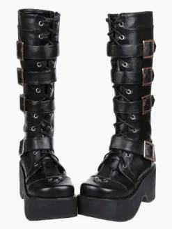 Gothic Black Lolita Boots Platform Shoes Buckles Shoelaces