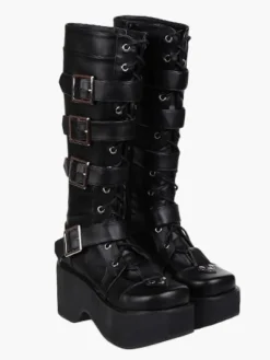Gothic Black Lolita Boots Platform Shoes Buckles Shoelaces