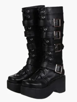 Gothic Black Lolita Boots Platform Shoes Buckles Shoelaces