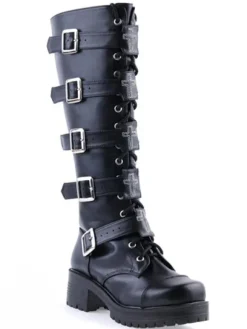 Gothic Black Lolita Boots Square Heels Platform Shoelace Straps Buckles
