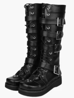 Gothic Black Lolita Boots Sraps Buckles Shoelace