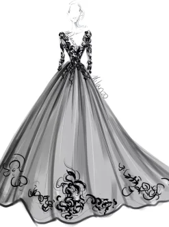 Gothic Black Wedding Dresses Lace Princess Silhouette Long Sleeves Lace Court Train Bridal Gown Free Customization