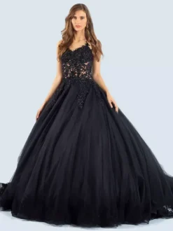 Gothic Black Wedding Dresses A-Line Sleeveless Lace With Train Bridal Dress Free Customization