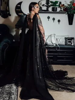 Gothic Black Wedding Dresses A-Line Sleeveless Backless Split Front With Train Bridal Gown Free Customization