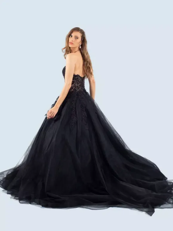 Gothic Black Wedding Dresses A-Line Sleeveless Lace With Train Bridal Gown Free Customization