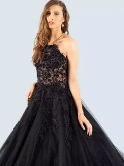 Gothic Black Wedding Dresses A-Line Sleeveless Lace With Train Bridal Gown Free Customization