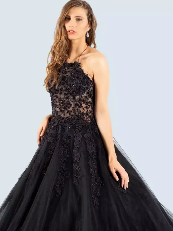 Gothic Black Wedding Dresses A-Line Sleeveless Lace With Train Bridal Gown Free Customization