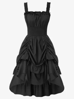Gothic Corset Dresses Women Victorian Renaissance Dress Ruffled Medieval Gown Sleeveless Suspender Dresses Waist Dress