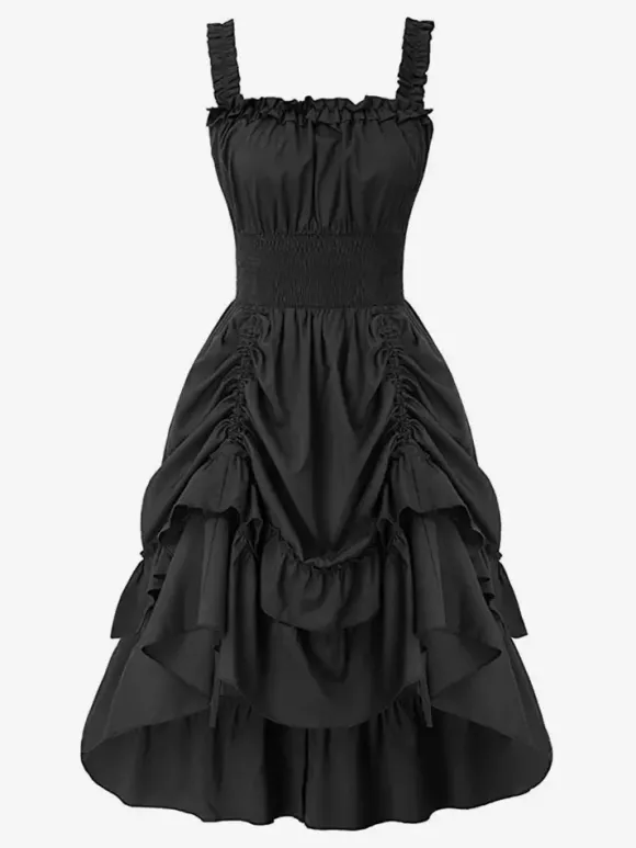 Gothic Corset Dresses Women Victorian Renaissance Dress Ruffled Medieval Gown Sleeveless Suspender Dresses Waist Dress