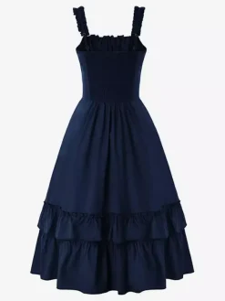 Gothic Corset Dresses Women Victorian Renaissance Dress Ruffled Medieval Gown Sleeveless Suspender Dresses Waist Dress