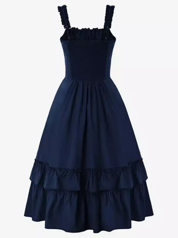Gothic Corset Dresses Women Victorian Renaissance Dress Ruffled Medieval Gown Sleeveless Suspender Dresses Waist Dress
