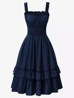 Gothic Corset Dresses Women Victorian Renaissance Dress Ruffled Medieval Gown Sleeveless Suspender Dresses Waist Dress