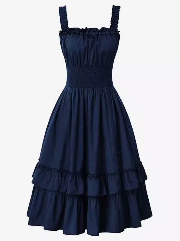 Gothic Corset Dresses Women Victorian Renaissance Dress Ruffled Medieval Gown Sleeveless Suspender Dresses Waist Dress