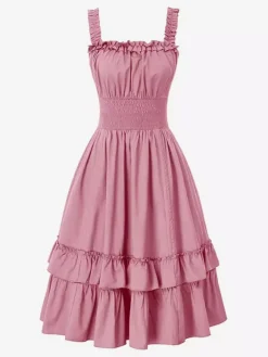 Gothic Corset Dresses Women Victorian Renaissance Dress Ruffled Medieval Gown Sleeveless Suspender Dresses Waist Dress