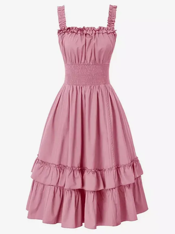 Gothic Corset Dresses Women Victorian Renaissance Dress Ruffled Medieval Gown Sleeveless Suspender Dresses Waist Dress