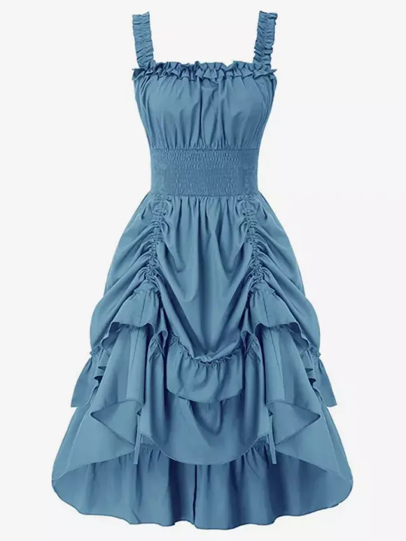 Gothic Corset Dresses Women Victorian Renaissance Dress Ruffled Medieval Gown Sleeveless Suspender Dresses Waist Dress