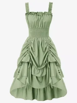 Gothic Corset Dresses Women Victorian Renaissance Dress Ruffled Medieval Gown Sleeveless Suspender Dresses Waist Dress