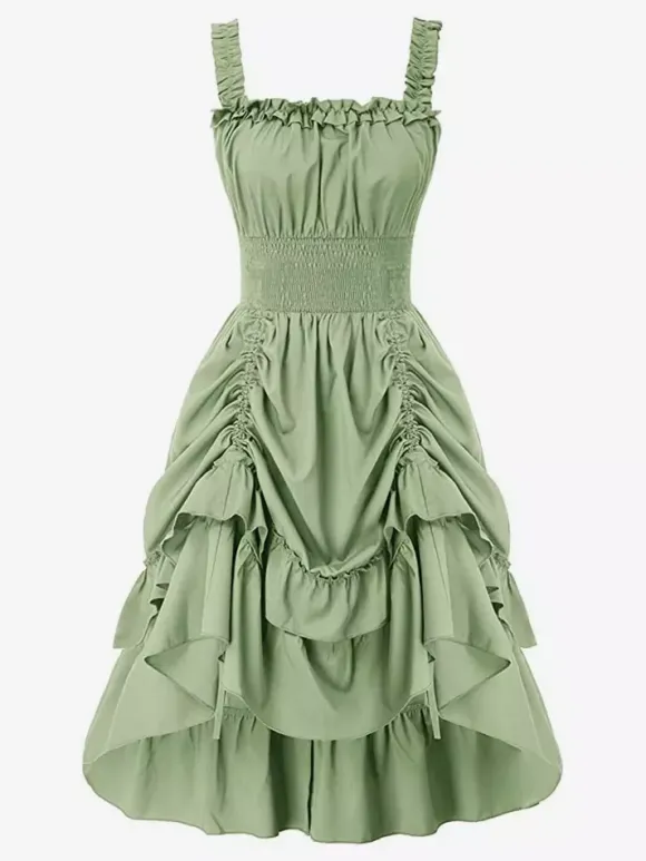 Gothic Corset Dresses Women Victorian Renaissance Dress Ruffled Medieval Gown Sleeveless Suspender Dresses Waist Dress