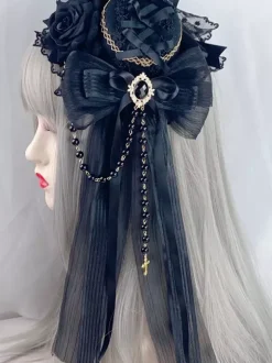 Gothic Headdress Lolita Fashion Accessories Burgundy Chains Lace Headwear