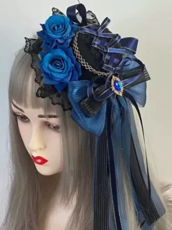 Gothic Headdress Lolita Fashion Accessories Burgundy Chains Lace Headwear