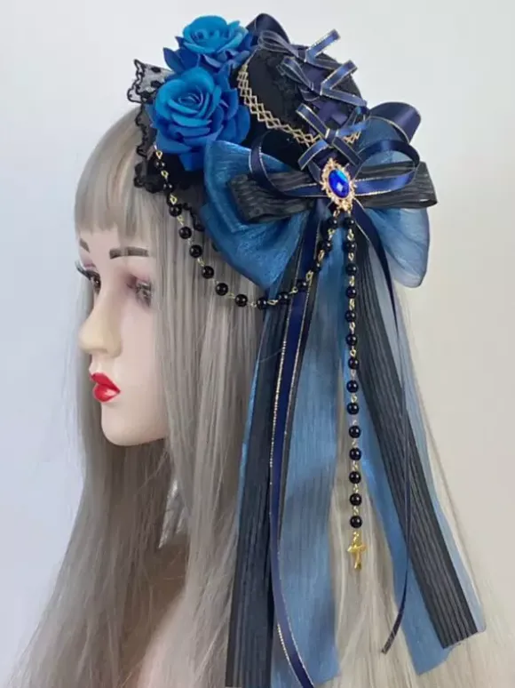 Gothic Headdress Lolita Fashion Accessories Burgundy Chains Lace Headwear