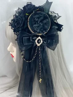 Gothic Headdress Lolita Fashion Accessories Burgundy Chains Lace Headwear