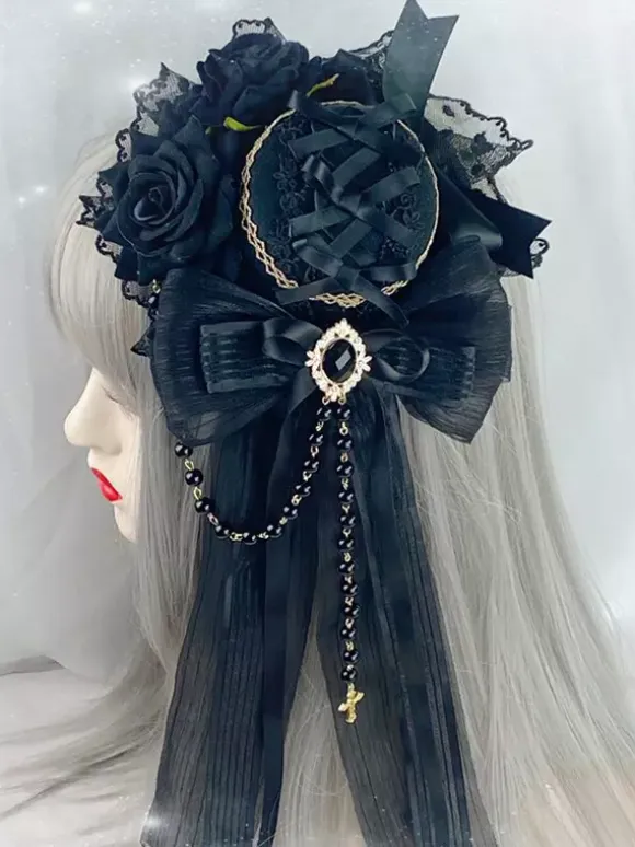 Gothic Headdress Lolita Fashion Accessories Burgundy Chains Lace Headwear