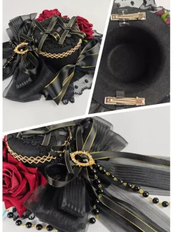 Gothic Headdress Lolita Fashion Accessories Burgundy Chains Lace Headwear