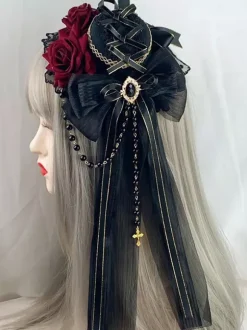 Gothic Headdress Lolita Fashion Accessories Burgundy Chains Lace Headwear