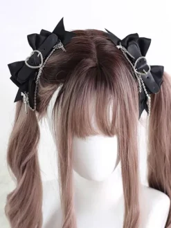 Gothic Lolita Accessories Black Chains Bows Headwear Polyester Miscellaneous