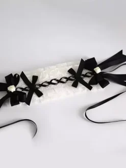 Gothic Lolita Accessories Black Bow Ruffles Color Block Headwear Miscellaneous