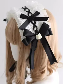 Gothic Lolita Accessories Black Bow Ruffles Color Block Headwear Miscellaneous