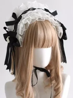 Gothic Lolita Accessories Black Bow Ruffles Color Block Headwear Miscellaneous