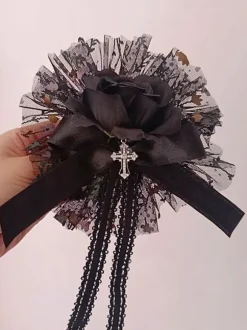 Gothic Lolita Accessories Black Flowers Ruffles Headwear Polyester Miscellaneous
