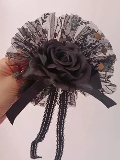 Gothic Lolita Accessories Black Flowers Ruffles Headwear Polyester Miscellaneous
