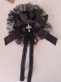 Gothic Lolita Accessories Black Flowers Ruffles Headwear Polyester Miscellaneous