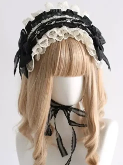 Gothic Lolita Accessories Black Bows Lace Headwear Polyester Miscellaneous