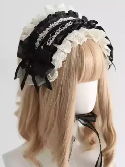Gothic Lolita Accessories Black Bows Lace Headwear Polyester Miscellaneous