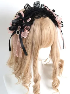 Gothic Lolita Accessories Black Ruffles Lace Bows Polyester Headwear Miscellaneous