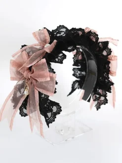 Gothic Lolita Accessories Black Ruffles Lace Bows Polyester Headwear Miscellaneous