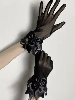 Gothic Lolita Accessories Black Bows Lace Oversleeves Miscellaneous
