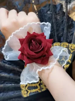 Gothic Lolita Accessories Black Flowers Ruffles Oversleeves Miscellaneous