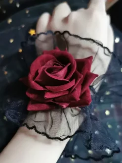 Gothic Lolita Accessories Black Flowers Ruffles Oversleeves Miscellaneous