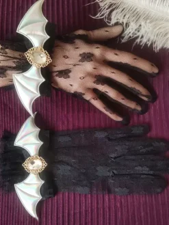 Gothic Lolita Accessories Black Lace Rhinestones Ruffles Oversleeves Miscellaneous