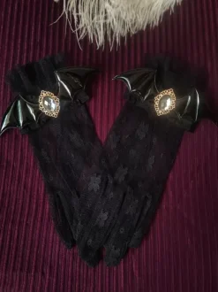 Gothic Lolita Accessories Black Lace Rhinestones Ruffles Oversleeves Miscellaneous