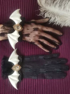 Gothic Lolita Accessories Black Lace Rhinestones Ruffles Oversleeves Miscellaneous