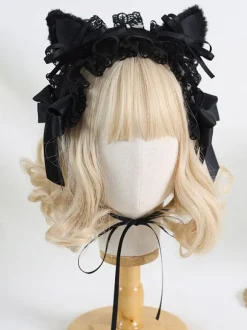 Gothic Lolita Accessories Burgundy Bows Lace Ruffles Polyester Accessory Miscellaneous