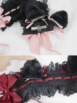 Gothic Lolita Accessories Burgundy Bows Lace Ruffles Polyester Accessory Miscellaneous